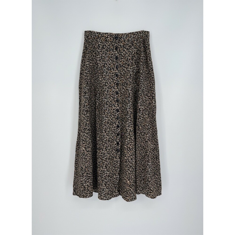 Vintage Y2K Express Brown Floral Button Midi Skirt Cottagecore Dark Academia XL